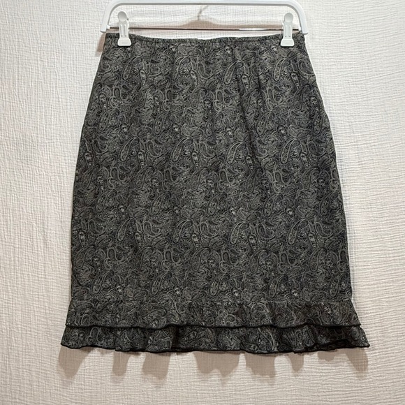 INC International Concepts Dresses & Skirts - INC International Concepts Silk Paisley Skirt Womens 10 Black Ruffle Hem Preppy